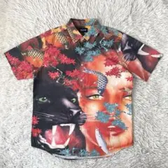 極美品　RIPNDIP　総柄　半袖シャツ　鯉　ネコ　Mサイズ　ド派手　夏
