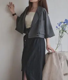 mideal ダブルボタンストライプジャケット グレー