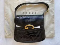 GUCCI クロコダイル レザー ゴールド金具 ボックス型 2wayバッグ 黒