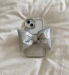 Me%パフィーリボンスタンドリング スマホグリップシルバー