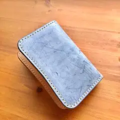 本革　ヌメ革　ブライドルレザー　ミニ財布　ブルー青　メンズ