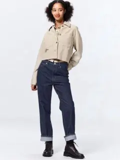 GU ハイライズストレートジーンズ ネイビー S