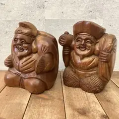 昭和レトロ 木製 木彫り 一刀彫 七福神 大黒天 恵比寿 縁起物 招福 開運