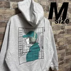 パーカー アッシュカラー Mサイズ キャップガールプリント