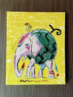 「夏を乗り切る象さん」 アクリル画 動物画 ドローイング 抽象画 龍ノツカイ