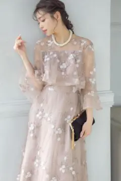 Retica シースルー花柄刺繍ロングワンピース モカ XS