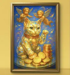 開運をアップの光る招き猫　額付き　ヒーリングを引き寄せる絵画グラフィック