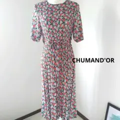 CHUMANDOR　半袖ワンピース　プリーツ　花柄総柄　М　美ライン