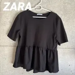 ZARA ザラ　半袖　フレア　トップス ペプラム　ブラック　黒　Ｌ　Tシャツ