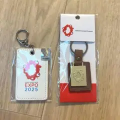 ミャクミャク レザーキーホルダー ゴールド　ロゴレザーキーホルダーセット