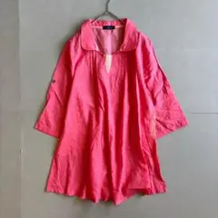 【ブルーレーベル】七分袖チュニックブラウス　シャツ　ロールアップ　薄手　ピンク
