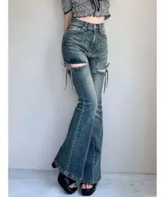 RESEXXY リゼクシー カットアウトリボンデニムパンツXSブルー