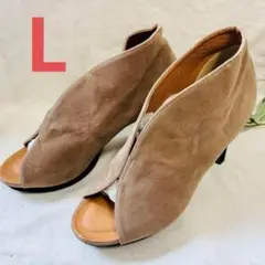 美品✨FOURROUGE ベージュ オープントゥ ブーティ クロスオーバー L