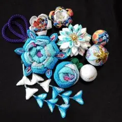 つまみ細工　髪飾り＊牡丹のお花　青系