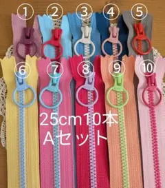 YKK A 25cm 片開き カラフル コンビ リング ファスナー10本