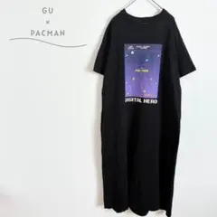 ジーユー　パックマン　ロング丈ワンピース　半袖　コラボ　プリント　グラフィック