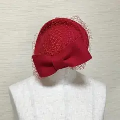 トークハット　トーク帽　赤　チュール　ウール