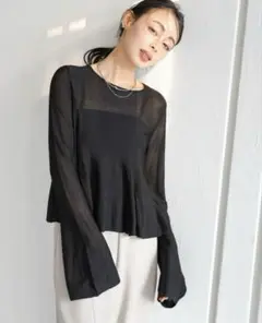 AMELY アメリー　シアー フレア ニット ブラック完売品