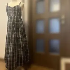 新品チェック柄キャミソールロングワンピース