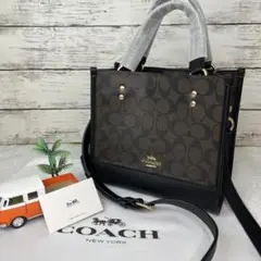 COACH☆ブラック ダークブラウン シグネチャー ショルダーバッグ 2way