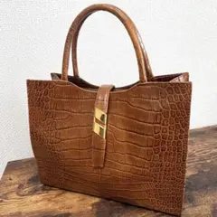 【美品】ハンドバッグ クロコ レザー ブラウン 茶 トートバッグ 腕掛け