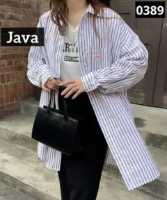 0389 Java 夏の冷え対策に。コットン100%のBIGシャツ ブルー