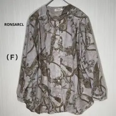 『RONSARCL』（Ｆ）総柄 ブラウス レトロ 日本製 サラサラ 肩パッド入り