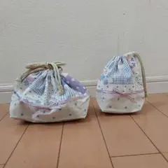 花柄・水玉模様の巾着袋2個セット