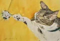 水彩画　手書き　ハンドメイド　一点物　「猫」No.527