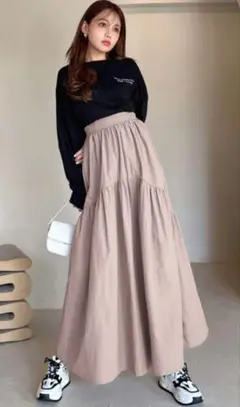 GRL 切替ギャザーロングフレアスカート[fo1749]