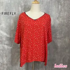 FIREFLY 赤 Vネック 半袖Tシャツ 総柄 薄手 ビスコース 海外輸入