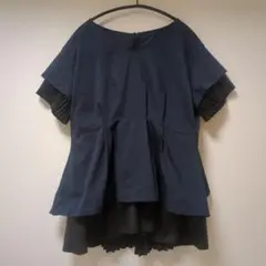 エレンディーク　プリーツブラウス　ネイビー　ブルー