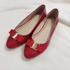 新品　神戸レタス　リボンパンプス　エナメル　赤　M