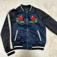 美品♡Forever21 スカジャン M バラ 薔薇刺繍 ブラック ネイビー