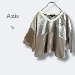 2628アクシス【M】Vネック半袖T ドロップショルダー　ビックロゴ　洗える