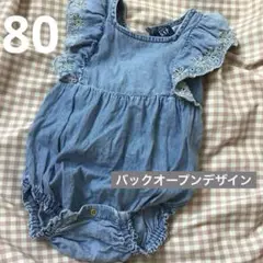 美品　ギャップ　gap デニム風　ロンパース　バックオープン　背中開き
