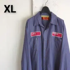 古着　レッドキャップ　RED KAP　長袖　ワークシャツ　ストライプ　ブルー