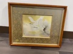 芳光作 彫金 鶴 彫刻 純銀 純金 壁掛け