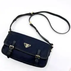 【PRADA】ショルダーバッグ ナイロン ネイビー 三角ロゴプレート 自立