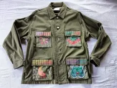 1点物　かわいいペイント　ミリタリージャケット　コットン　カーキ