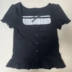 SHEIN シーインDAZY リボン カジュアル 半袖Tシャツ 黒 ブラック