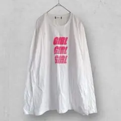 z1335【ブラウニー】プリントTシャツ　長袖　Uネック　レディース　綿　白