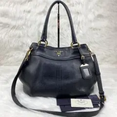【美品・カード付き】プラダ ショルダーバッグ 2way オールレザー 金具