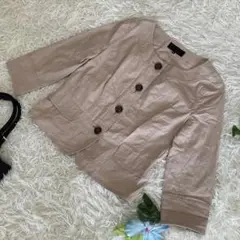 美品　アンタイトル　七分袖ジャケット　ベージュ　ノーカラー　サマージャケ　2 M