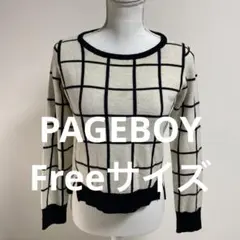 アイボリー ブラック チェック柄 ニットセータートップス0634