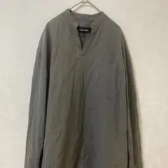 グレー系オリーブグリーン Vネック プルオーバーシャツ 長袖 Fサイズ メンズ