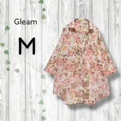 グリーム　Gleam　七分袖シアーブラウス　シャツ　羽織り　花柄　レース　ピンク