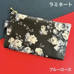 450 ポーチ　（ブルーローズ）　ハンドメイド　ラミネート　ポーチ