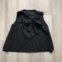 レディース　ノースリーブ　リボン　トップス　ブラウス　黒　ブラック　M