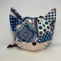 巾着　ちび猫頭巾:水玉ずくしNo.69-CM